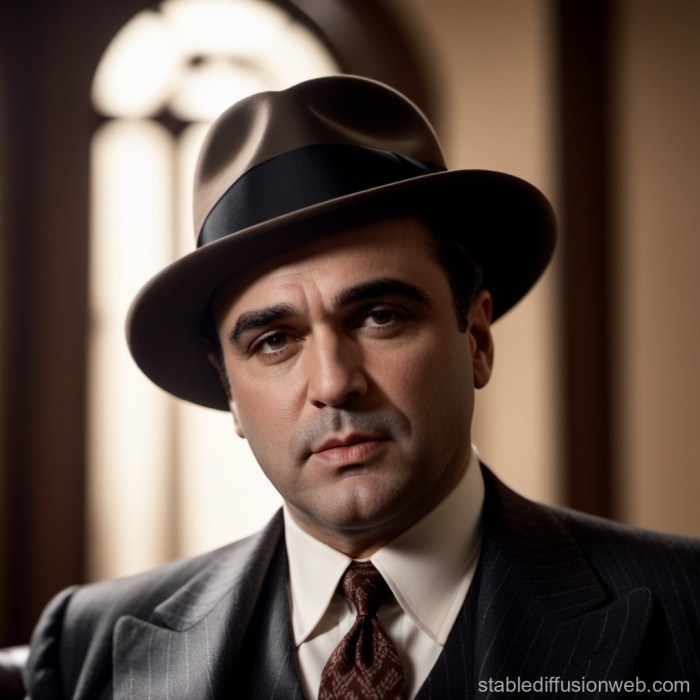Confident Al Capone in Pinstripe Suit | Stable Diffusion Online