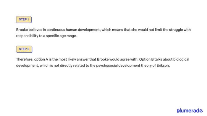 SOLVED: Brooke, who believes in continuous human development, is ...