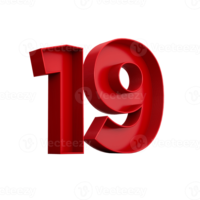 3d illustration of red number 19 or Nineteen inner shadow 22722311 PNG
