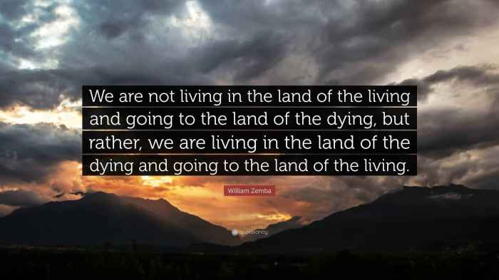 William Zemba Quote: “We are not living in the land of the living and ...