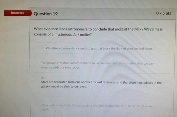 Solved What evidence leads astronomers to conclude that most | Chegg.com