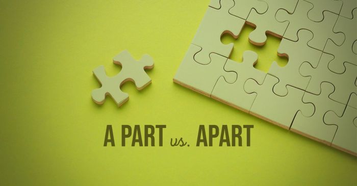 A part vs. apart. The rules of usage