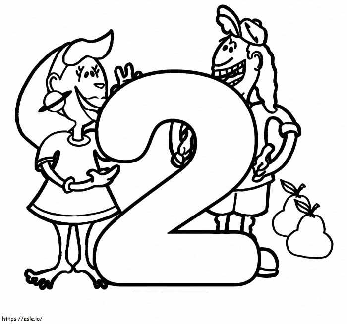 Number 2 And Two Girls coloring page