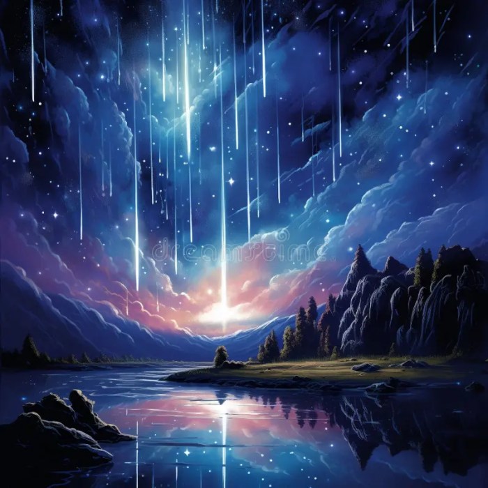 Radiant Rainfall: Meteor Showers Drenching the Night Sky Stock ...