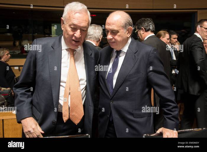 Spanish Foreign Minister Jose Manuel Garcia Margallo (L) and Spanish ...